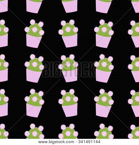 Seamless Pattern With Cacti On A Black Background. Vector.