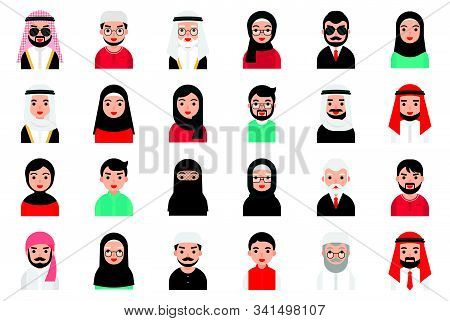 Muslim Avatar Icon Set, Flat Style Vector Illustration