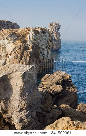 Papoa Cliffs And Sea In Peniche. Portugal