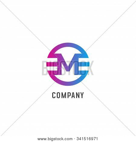 Letter M Alphabetic Logo Design Template,em Abjad , Simple & Clean, Pink, Blue, Violet, Purple Lette