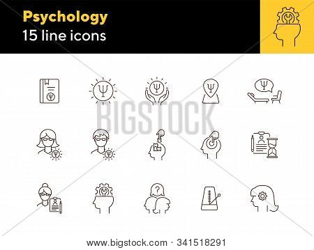 Psychology Line Icon Set. Man, Woman, Head, Gear. Mental Science Concept. Can Be Used For Topics Lik