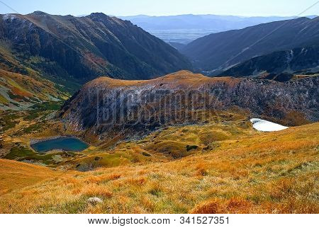 Western Tatras, Rohacska Valley, Slovakia: View From The Peak Volovec On The Jamnicke Lakes. Beautif