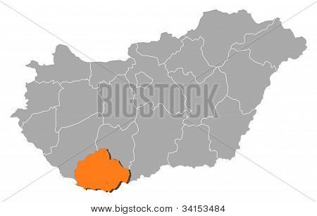 Mapa da Hungria, Baranyan destacada