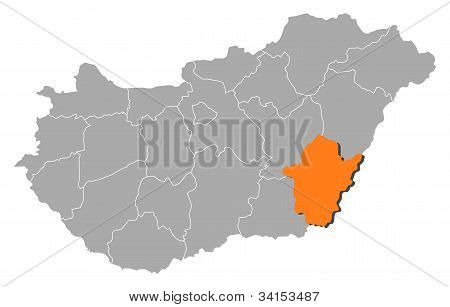 Map Of Hungary, Békés Highlighted
