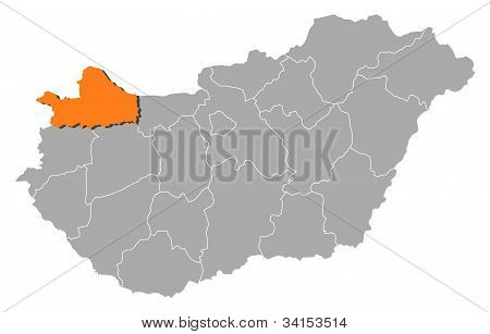 Map Of Hungary, Györ-moson-sopron Highlighted