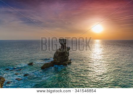 Rocky Coastline Of Atlantic Ocean At Sunset, Peniche, Portugal