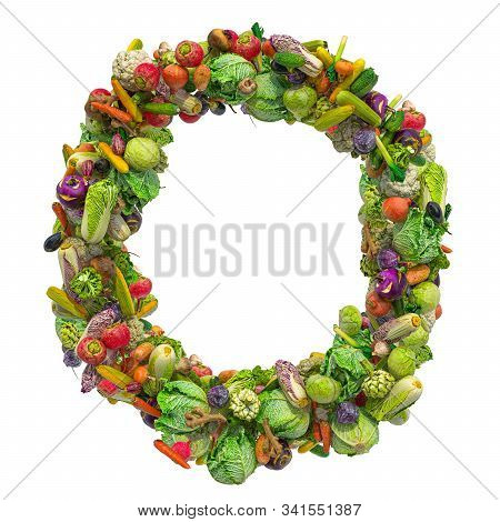 Letter O, Vegetables Font. 3d Rendering Isolated On  White Background