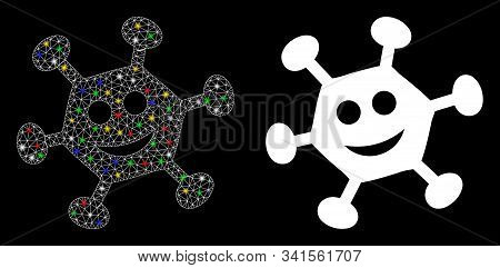 Glossy Mesh Glad Bacilla Icon With Glare Effect. Abstract Illuminated Model Of Glad Bacilla. Shiny W