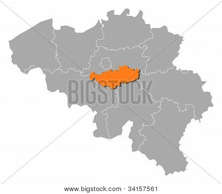 Map Of Belgium, Walloon Brabant Highlighted
