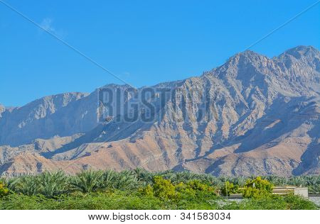The Hajar Mountains South Of Ras Al Khaimah. Near The Border Of Oman In United Arab Emirates.