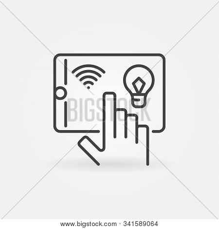 Tap On Tablet With Wifi And Bulb Vector Icon In Thin Line Style
