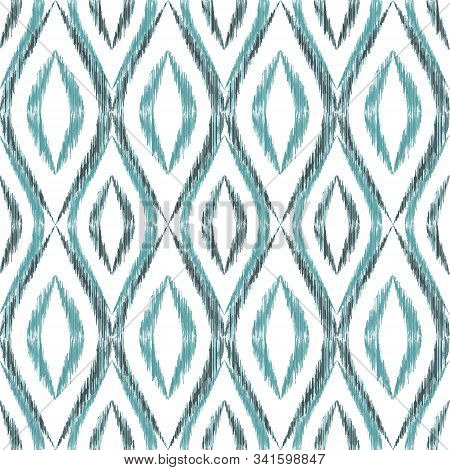 Ikat Ogee Seamless Vector Pattern Design. Ethnic Fabric Print Geometric Ikat Pattern. Cool Ogee Seam