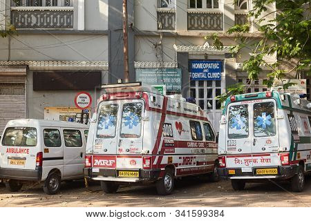 Panaji, Goa, India - December 15, 2019: Ambulance Station. Ambulance Cars. Streets Of The State Capi