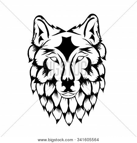 Sketch Design Of Illustration Head Wolf On White Background.