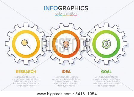 Concept Of Arrow Business Model With 3 Successive Steps. Three Colorful Design Elements. Timeline De