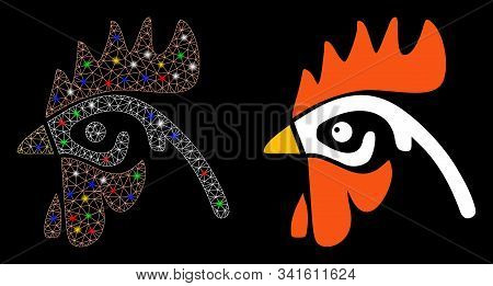 Bright Mesh Cock Head Icon With Glow Effect. Abstract Illuminated Model Of Cock Head. Shiny Wire Fra