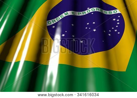 Beautiful Celebration Flag 3d Illustration
 - Shiny - Looking Like Plastic Flag Of Brazil With Big F