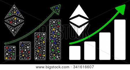 Flare Mesh Classic Ethereum Growth Trend Icon With Glare Effect. Abstract Illuminated Model Of Class