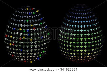 Glossy Mesh Abstract Airplane Egg Icon With Lightspot Effect. Abstract Illuminated Model Of Abstract