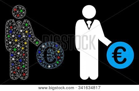 Flare Mesh Euro Investor Icon With Glare Effect. Abstract Illuminated Model Of Euro Investor. Shiny 