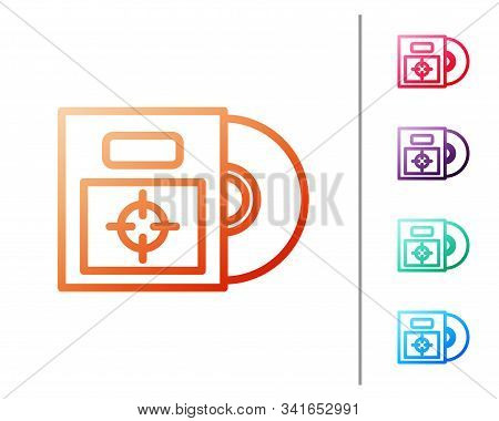 Red Line Cd Or Dvd Disk In Box Icon Isolated On White Background. Compact Disc Sign. Set Color Icons