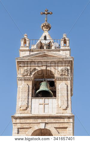 Jerusalem, Israel, December 28, 2018 : The Upper Part Of The St. Nicholas Church Bell Tower In Bay J