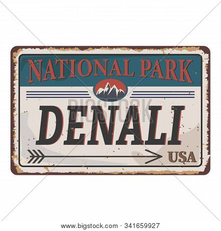 Denali In Alaska Range, North America, Usa Outdoor Adventure Badge. Mckinley Mountain Illustration.