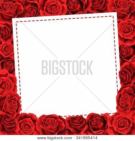 Elegant Red Roses Floral Bouquet As Frame. Vector Summer Border Design