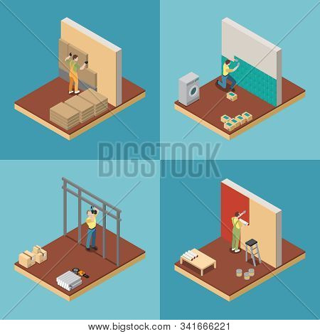 Home Repair Concept Icons Set With Redecoration Symbols Isometric Isolated Vector Illustration
