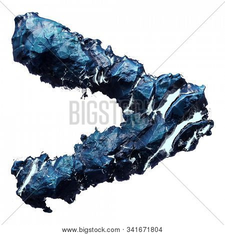 Symbol right angle bracket made of ice isolated on white background. 3d rendering