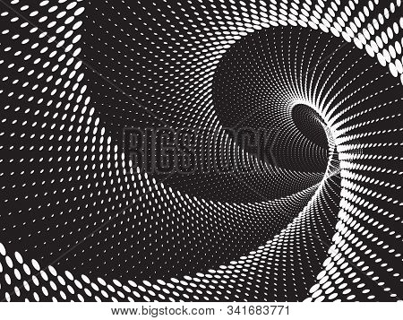 Dotted Halftone Vector Spiral Pattern Or Texture. Stipple Dot Backgrounds With Ellipses