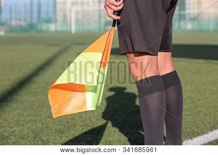 Assistant Football Referee And Referees Flag. Soccer Referee.
