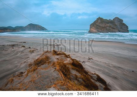 Wharariki Beach At The Very Northern Point Of The South Island, New Zealand