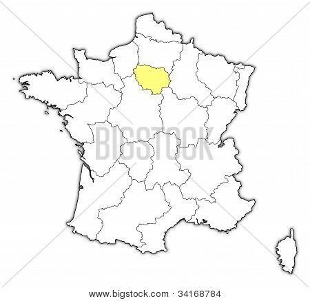 Map Of France, Île-de-france Highlighted