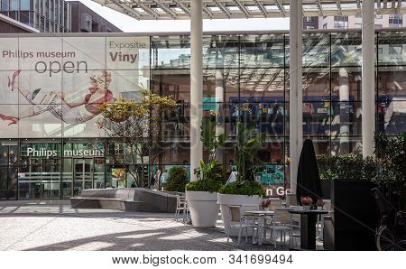 The Glass Entrance Of Philips Museum. Eindhoven, Netherlands.