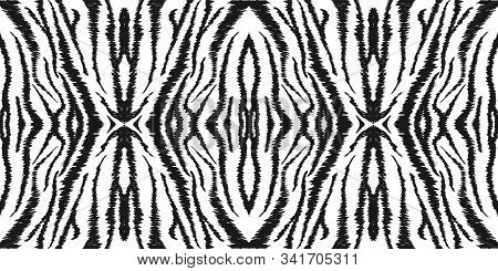 Dark Imitation Zebra Skin Vector Seamless Pattern. Black Spots Tropical Tiger Texture. Brush Abstrac