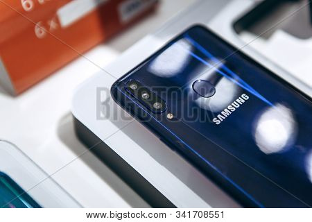 Turkey, Istanbul, December 20, 2019: Close-up Of The Back Cover Or Rear View Of The New Modern Samsu