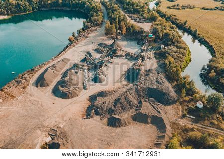Basalt Production In Ukraine, Picturesque Aerial View Of Basalt Columns.