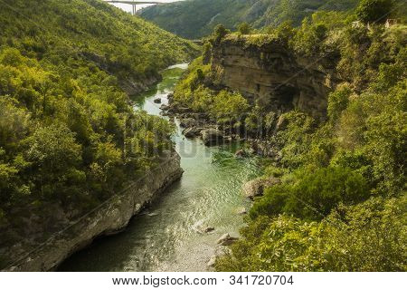 Tara River Canyon, Mountains And Forests Around In The Durmitor Nature Park, Montenegro