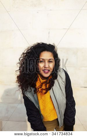 Young Pretty Afican American Girl Happy Smiling On City Background, Lifestyle People Outside