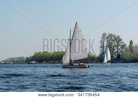 Landscape With Waterways And Canals Of North Holland With Boats, Canal-side Lifestyle In The Netherl