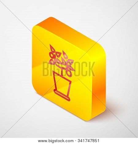 Isometric Line Plant In Pot Icon Isolated On Grey Background. Plant Growing In A Pot. Potted Plant S