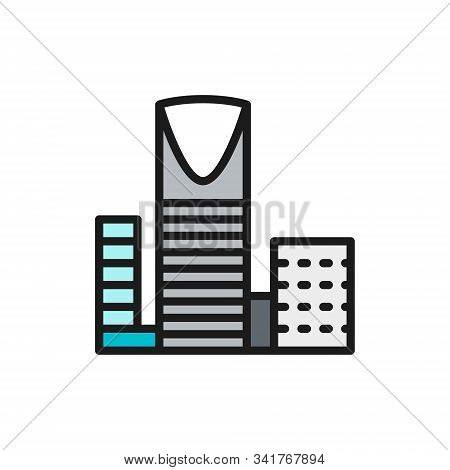Burj Al-mamlyak, Kingdom Center, Skyscraper Flat Color Line Icon.