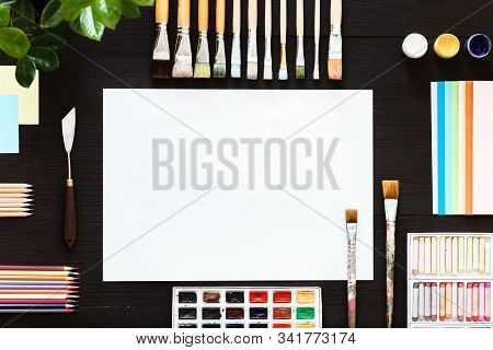 Creative Paint Background, Painter Artist Art Work Accessory Supplies Set, Album Paper, Paintbrushes
