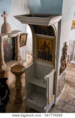 Jerusalem, Israel, December 28, 2018 : The Interior Of The St. Nicholas Church Dungeon In Bayt Jala 