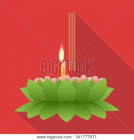 Krathong For Loy Krathong Festival In Thailand On Red Background. Vector Illustration.