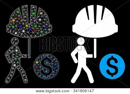 Glossy Mesh Industrial Financial Coverage Icon With Glare Effect. Abstract Illuminated Model Of Indu