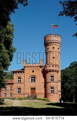 Raudone, Lithuania - June 9, 2018: The Tower Of Raudone Castle, Historical Residential Castle Of The