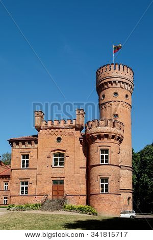 Raudone, Lithuania - June 9, 2018: The Tower Of Raudone Castle, Historical Residential Castle Of The