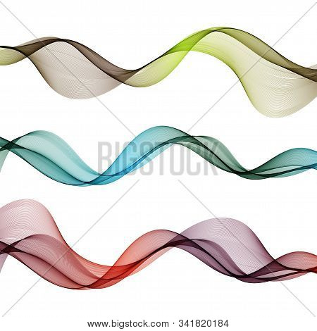 Set Of Abstract Color Wave. Color Smoke Wave. Transparent Color Wave. Blue, Pink, Green Color. Wavy 